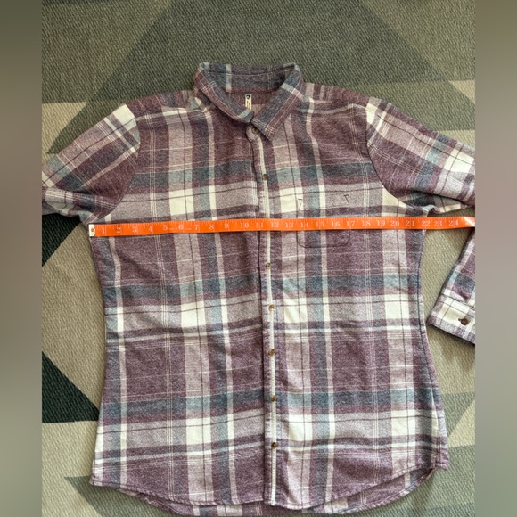 Kuhl plaid flannel shirt, purple and white, Women’s L - Picture 2 of 8